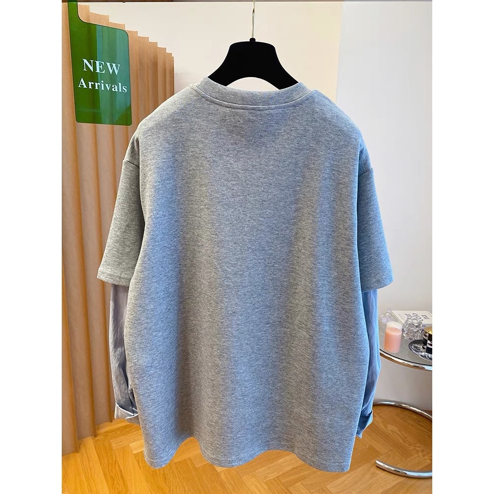 Korean-style Relaxed Faux Two-piece Long-sleeve Top