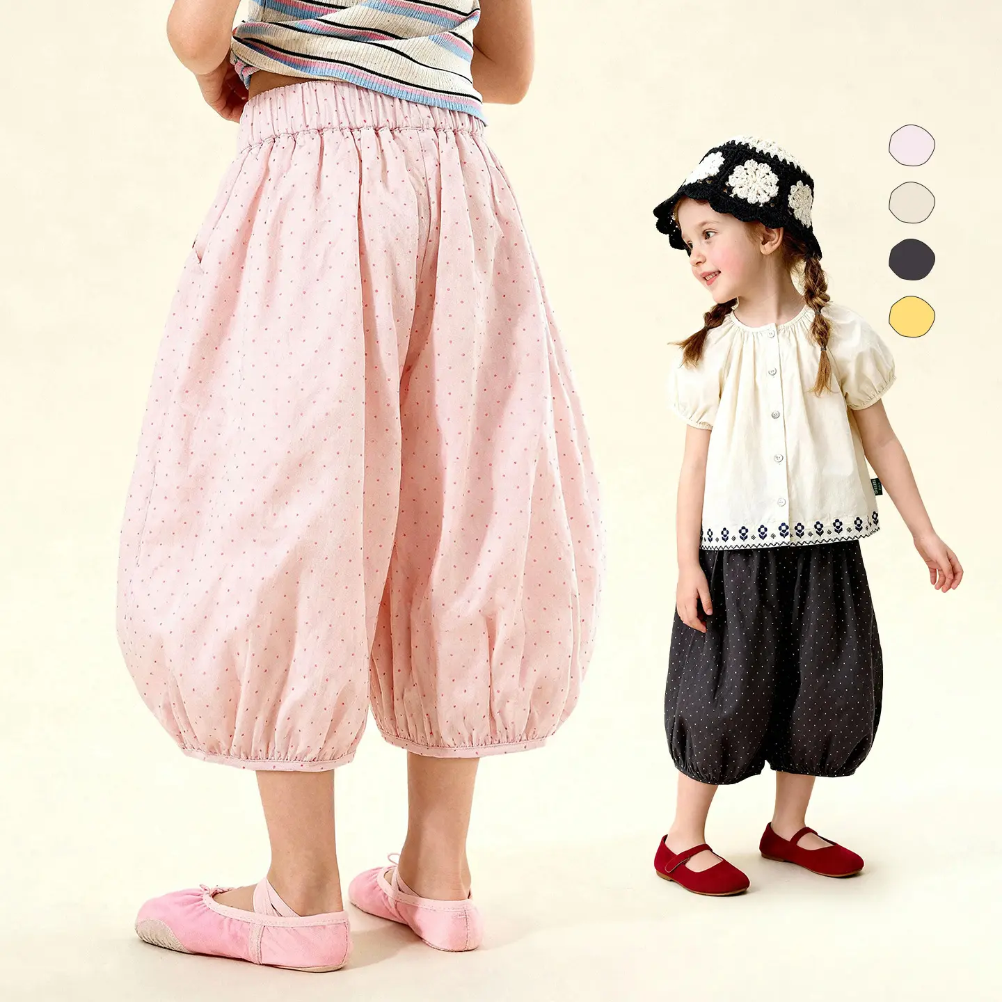 Striped Polka-dot Solid-color Loose-fitting Casual Everyday Bloomers