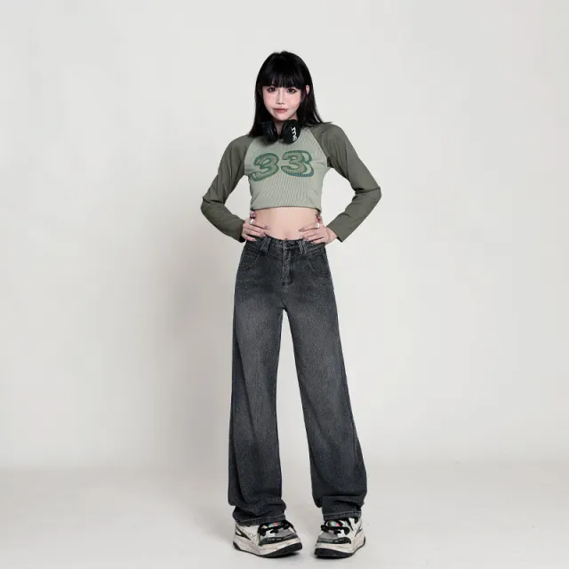 Nostalgic High Waist Wide Leg Jeans For Women Black Gray Lengthening - Shop at LoveMi