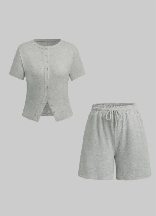 Women's Sexy Slim fit Short Sleeve Blouse And Pants Light Gray - Shop at LoveMi