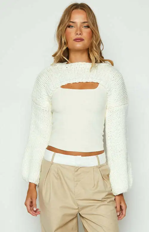 Temperament Long Sleeve Short Casual Sweater White - Shop at LoveMi