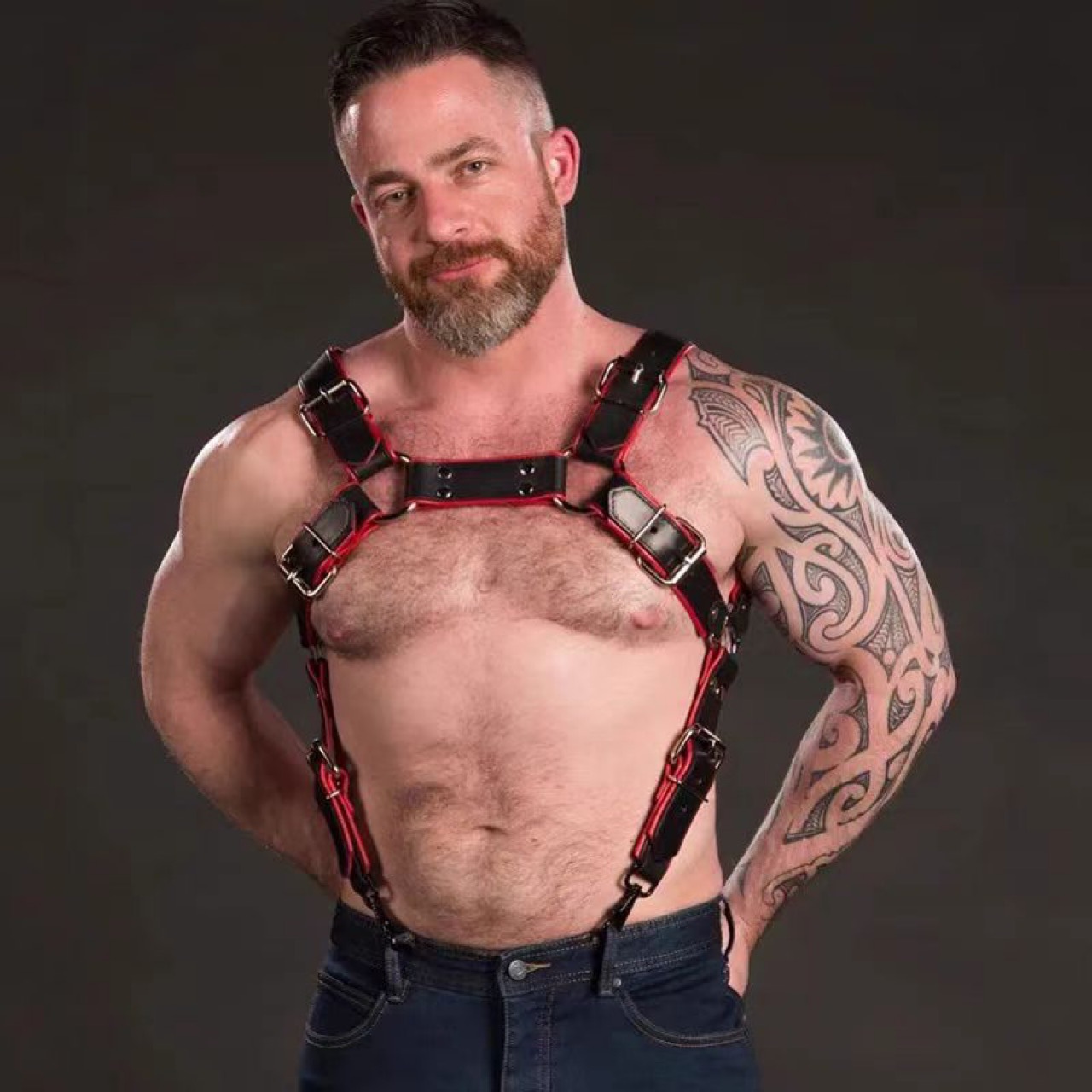 Mens Leather Chest Harness With Adjustable Fit
