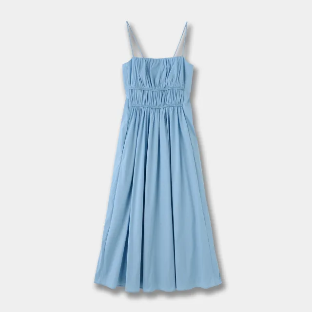 Wrapped Chest Strap Dress Cotton Blended Mid length Blue - Shop at LoveMi