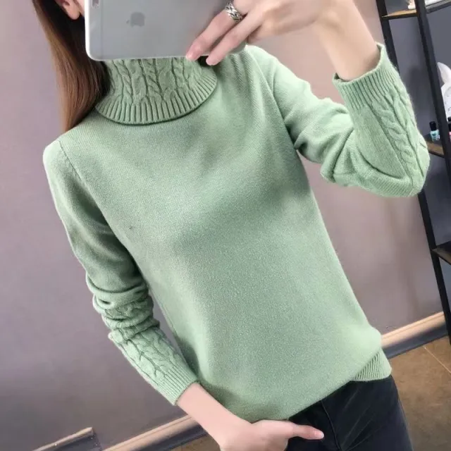 Women's Turtleneck Sweater Pullover Thickened Green - Shop at LoveMi