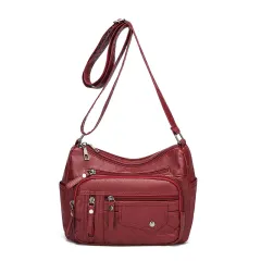 Women's Leather Large-capacity Crossbody Bag - Red - View 1
