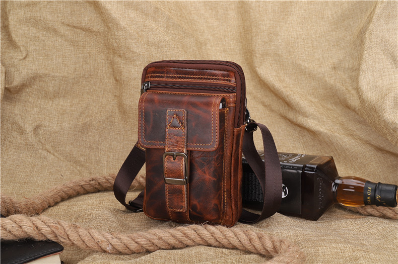 Title 1, Bolsa de ombro masculina vintage em couro Crazy...