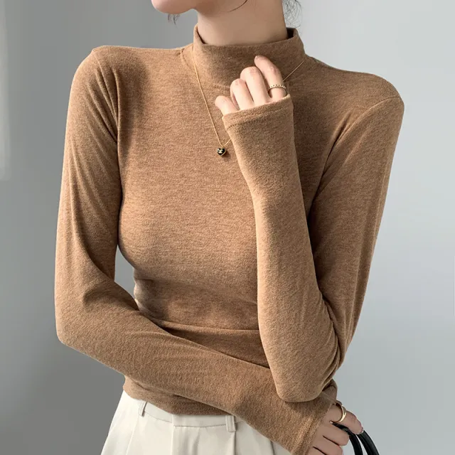 Half Turtleneck Bottoming Shirt Inner Wear Long Sleeve T shirt Top Khaki - Shop at LoveMi