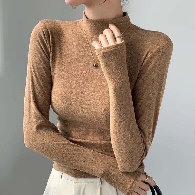 Half Turtleneck Bottoming Shirt Inner Wear Long Sleeve T-shirt Top - Khaki