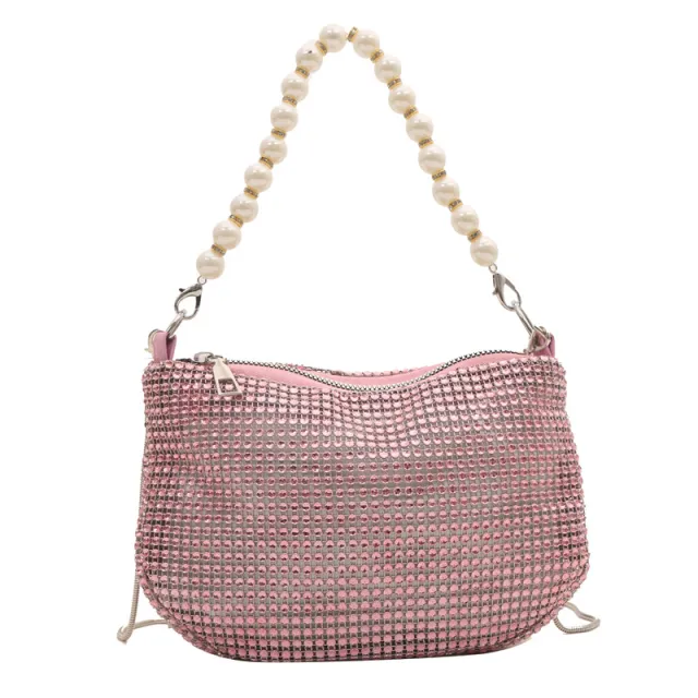 Pearl Special Imitation Diamond Handbag Shoulder Bag Women's Bag Pink - Shop at LoveMi