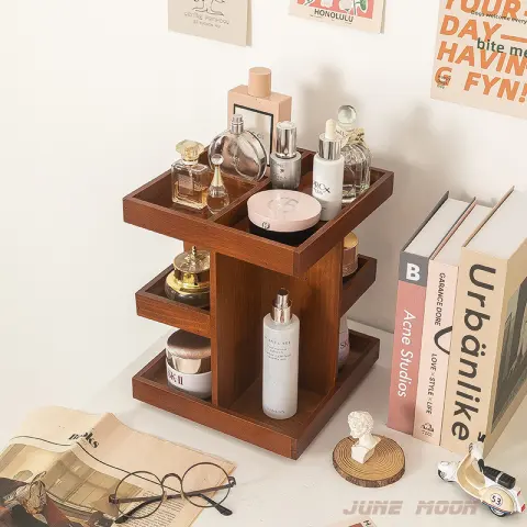 Tiered Desktop Organizer for Lipsticks and Wooden Skincare Products