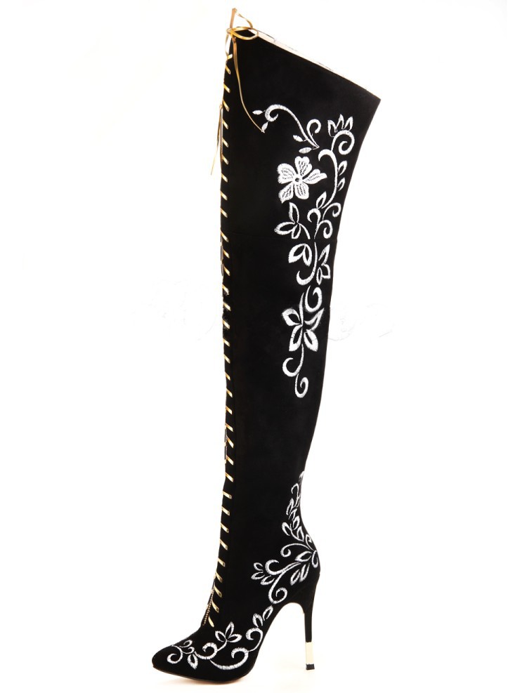 Title 8, Elegant Embroidered Boots Over The Knee Stylish...