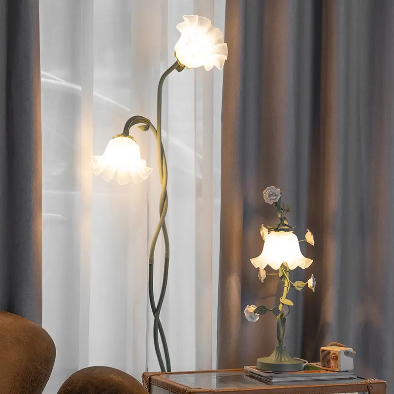 Cream Style Floor Lamp Living Room French Pastoral Bedroom Atmosphere Flower Lamp