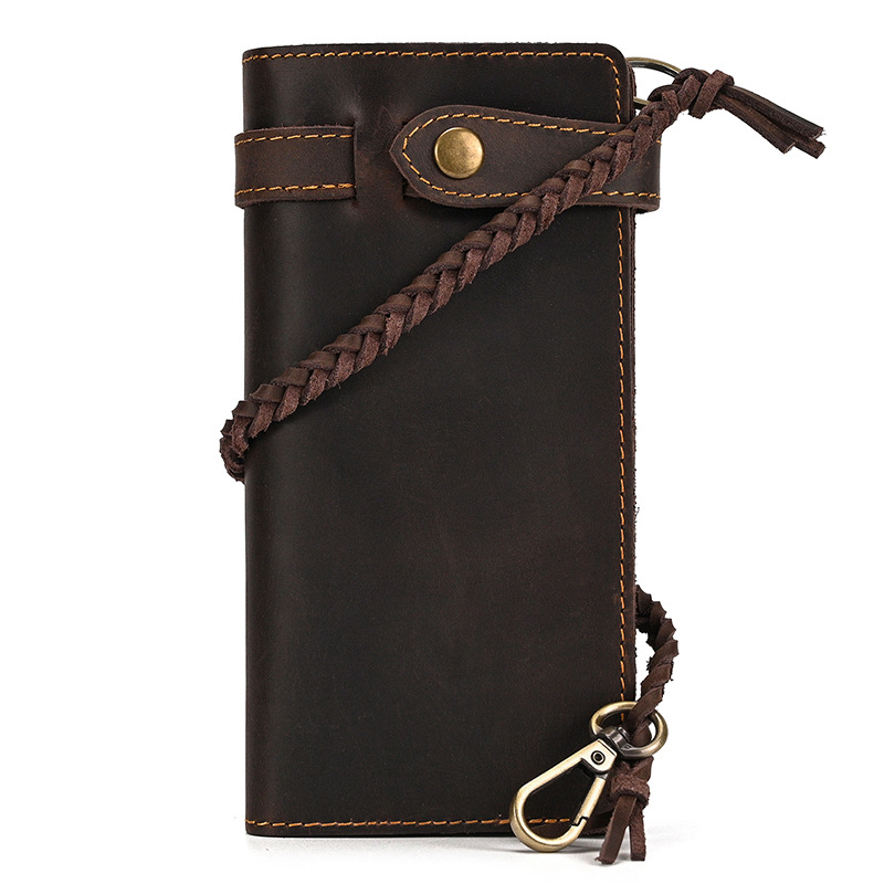 Vintage Crazy Horse Leather Wallet With Chain 3