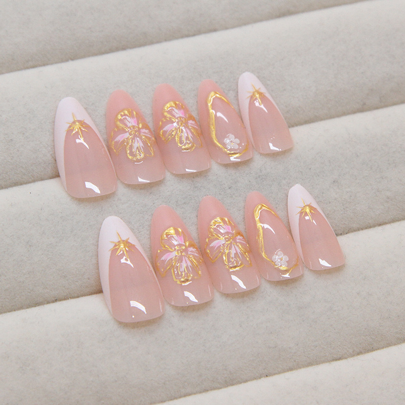 Simple French Wear Nail Three-dimensional Peach Blossom Nail Tip Detachable