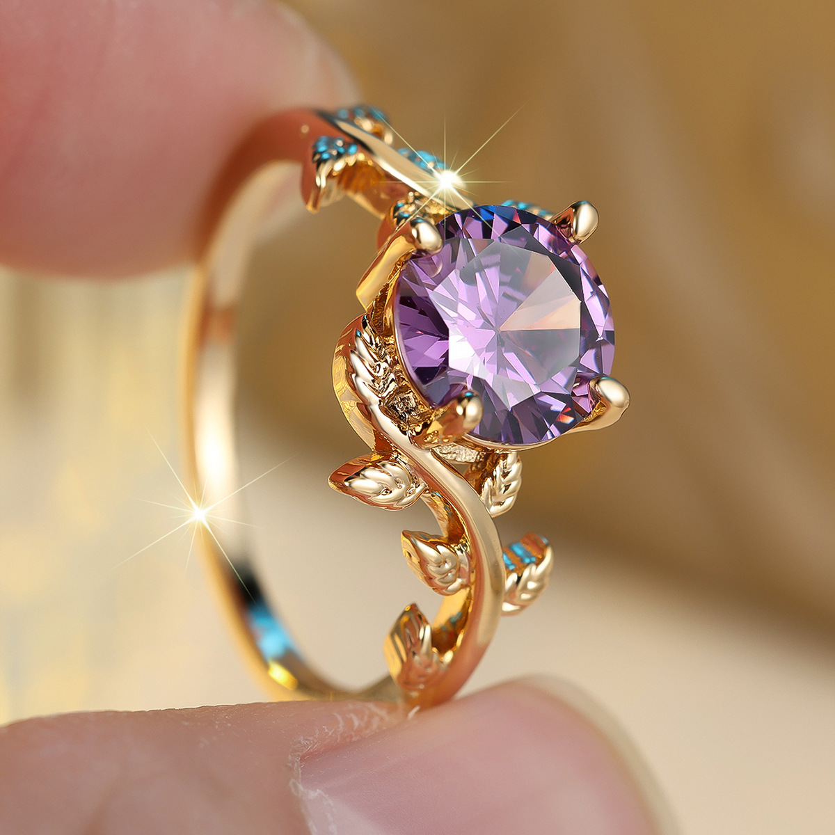 Retro Round Purple Zircon Ring