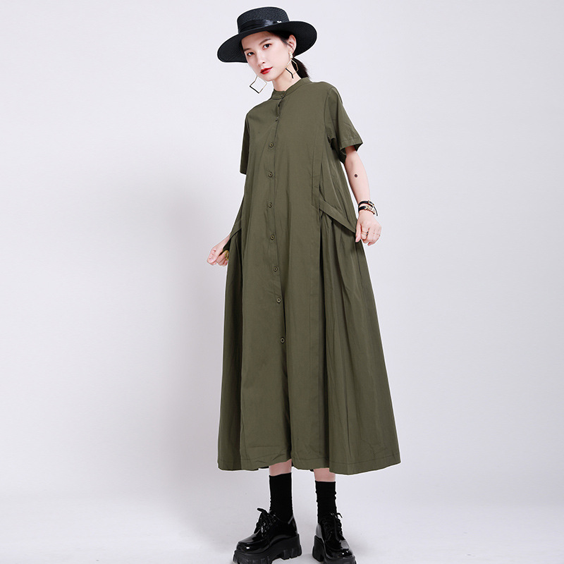 Design Sense Japanese Pure Color Cotton And Linen Irregular Dress
