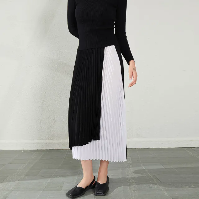 Women's Summer High Waist Irregular Color Matching Chiffon Skirt Black - Shop at LoveMi