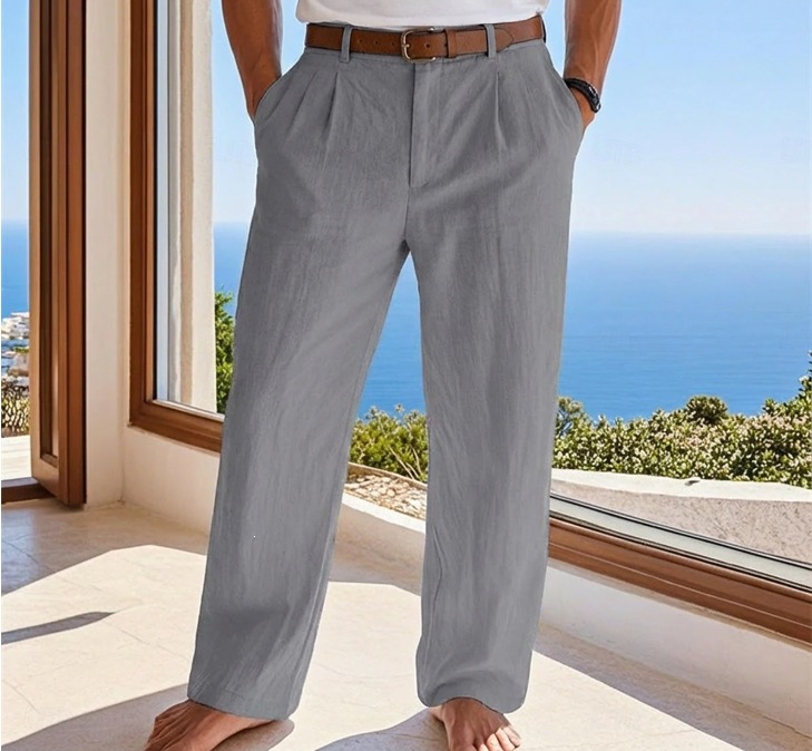 Calça Masculina de Linho com Bolsos e Modelagem Solta