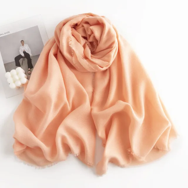 Herringbone Pattern Monochrome Artificial Cashmere Scarf Women's Simple Casual Style Tassel Warm Shawl Fh2353331 Light Orange - Shop at LoveMi