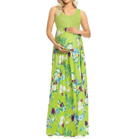 Fashion Print Stitching Round Neck Maternity Dress