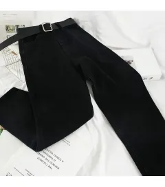 High Waist Jeans Women Straight Harem - Black - View 1