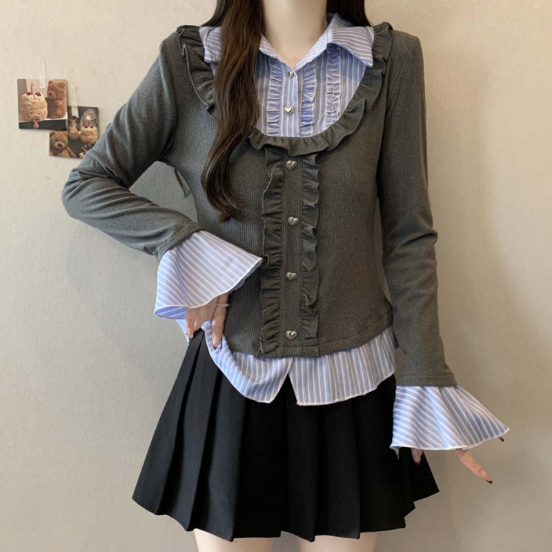 Versatile Slimming Mock Two-Piece Patchwork Knit Shirt 4