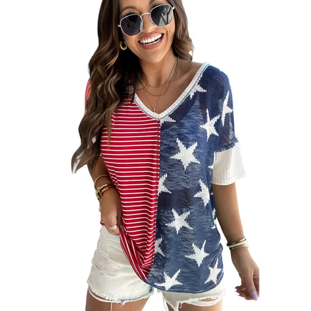 New Patchwork Striped XINGX Printed Short Sleeve Women Mq 033 Color S - Shop at LoveMi