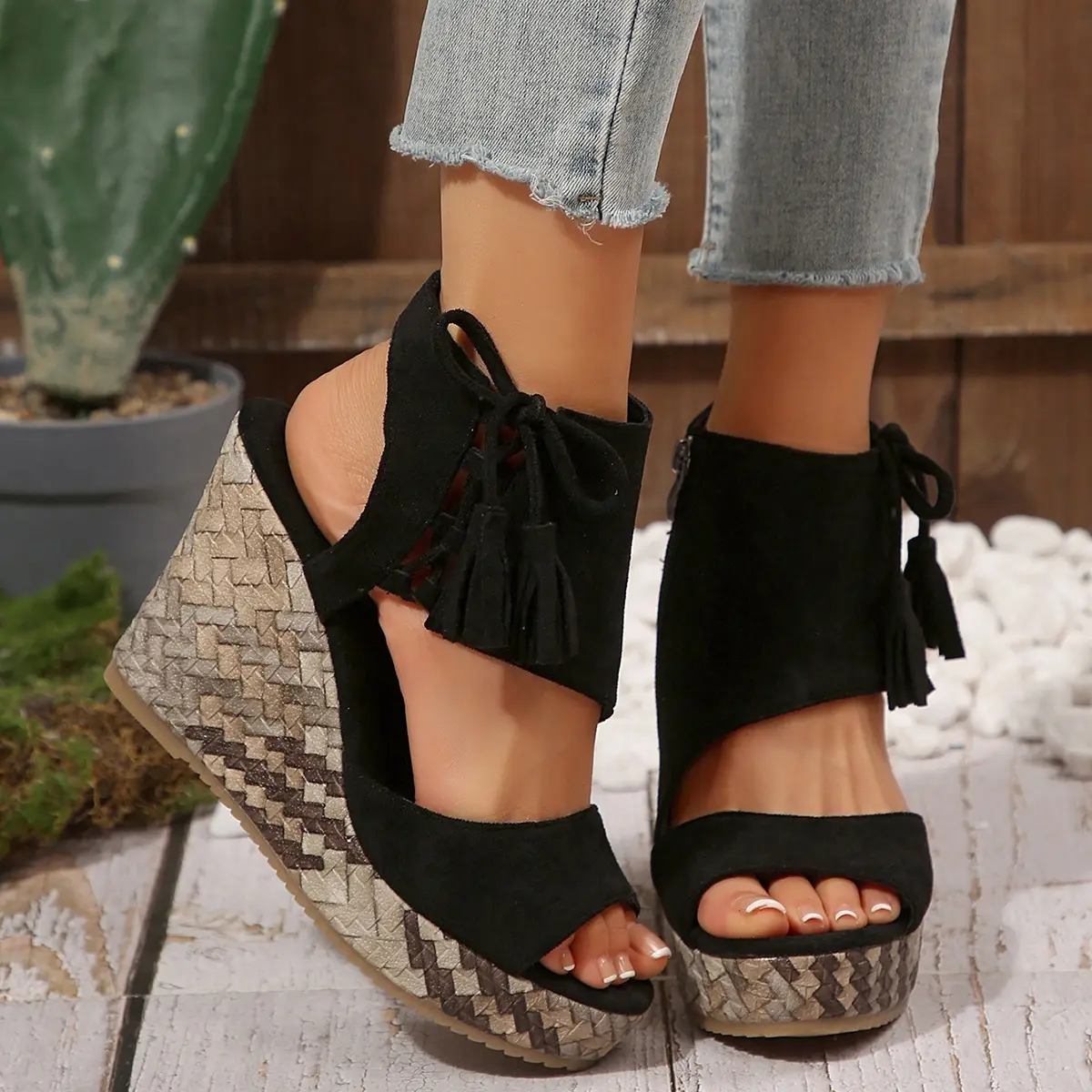 Womens New Summer Tassel High-Heel Platform Sandals