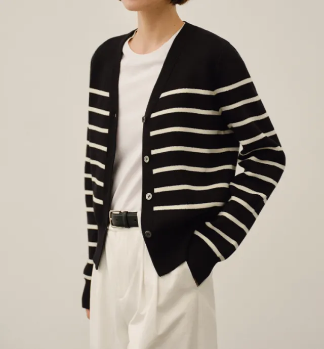 Classic Preppy Style Striped Knitted New All match Sweater Jacket Black - Shop at LoveMi