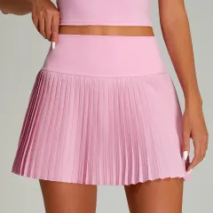 High Waist Pleated Sports Short Skirt Women's Outdoor Fitness Fake Two-piece Tennis Culottes - Princess Pink - View 1
