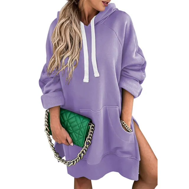 Solid Color Mid length Loose fitting Women's Sweater Purple - Shop at LoveMi