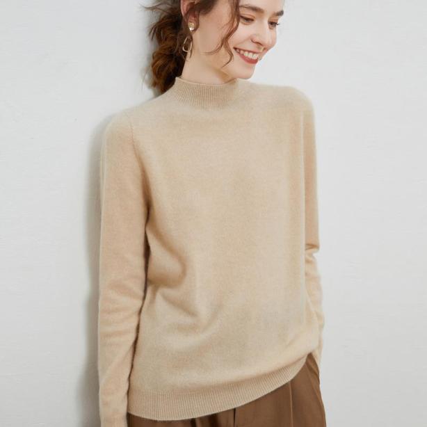 Half-high-neck Solid-color Loose-fit Pullover Knit Sweater