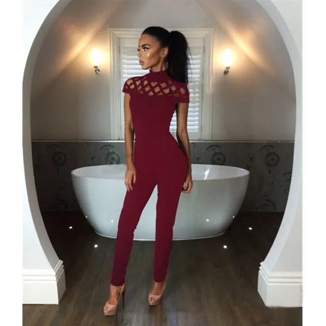 Women's Jumpsuit Trousers Summer Burnt Flower One piece Burgundy - Shop at LoveMi