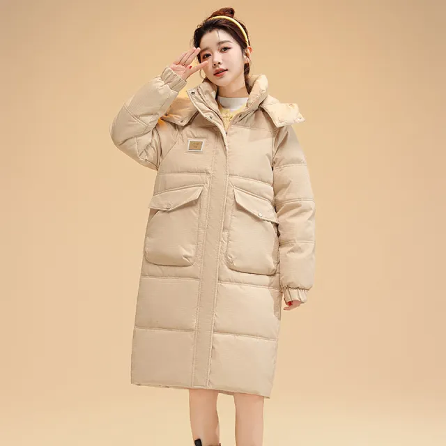 Mid length Hooded Korean Style Fashion Cotton padded Jacket Khaki - Shop at LoveMi