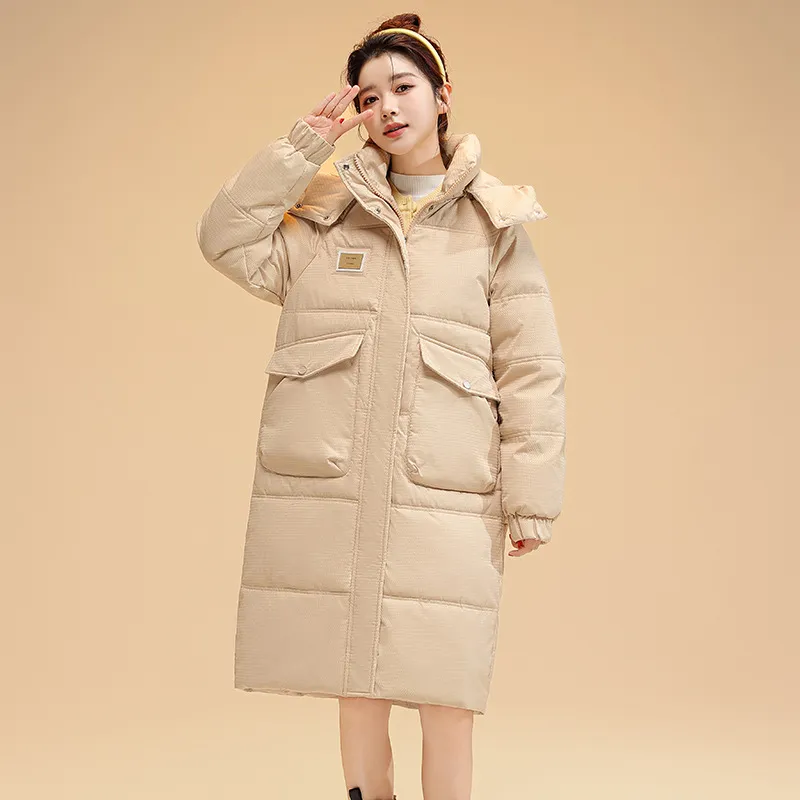 Mid-length Hooded Korean Style Fashion Cotton-padded Jacket - Khaki
