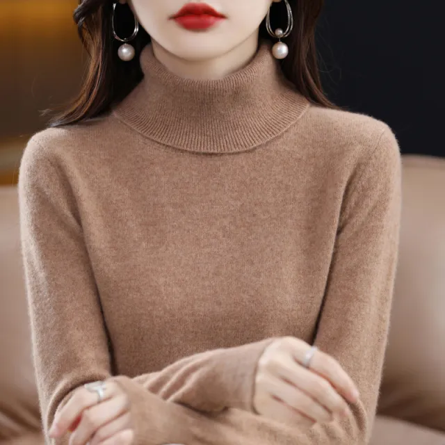 Lapel Sweater Women's Autumn And Winter Women's Solid Color Turtleneck Knitting Bottoming Shirt Sweater Gold Camel - Shop at LoveMi