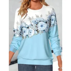Women's Clothing Round Neck Long Sleeve Flower 3D Printed Pullover Sweatshirt - Jy231028103-5Xl - View 1
