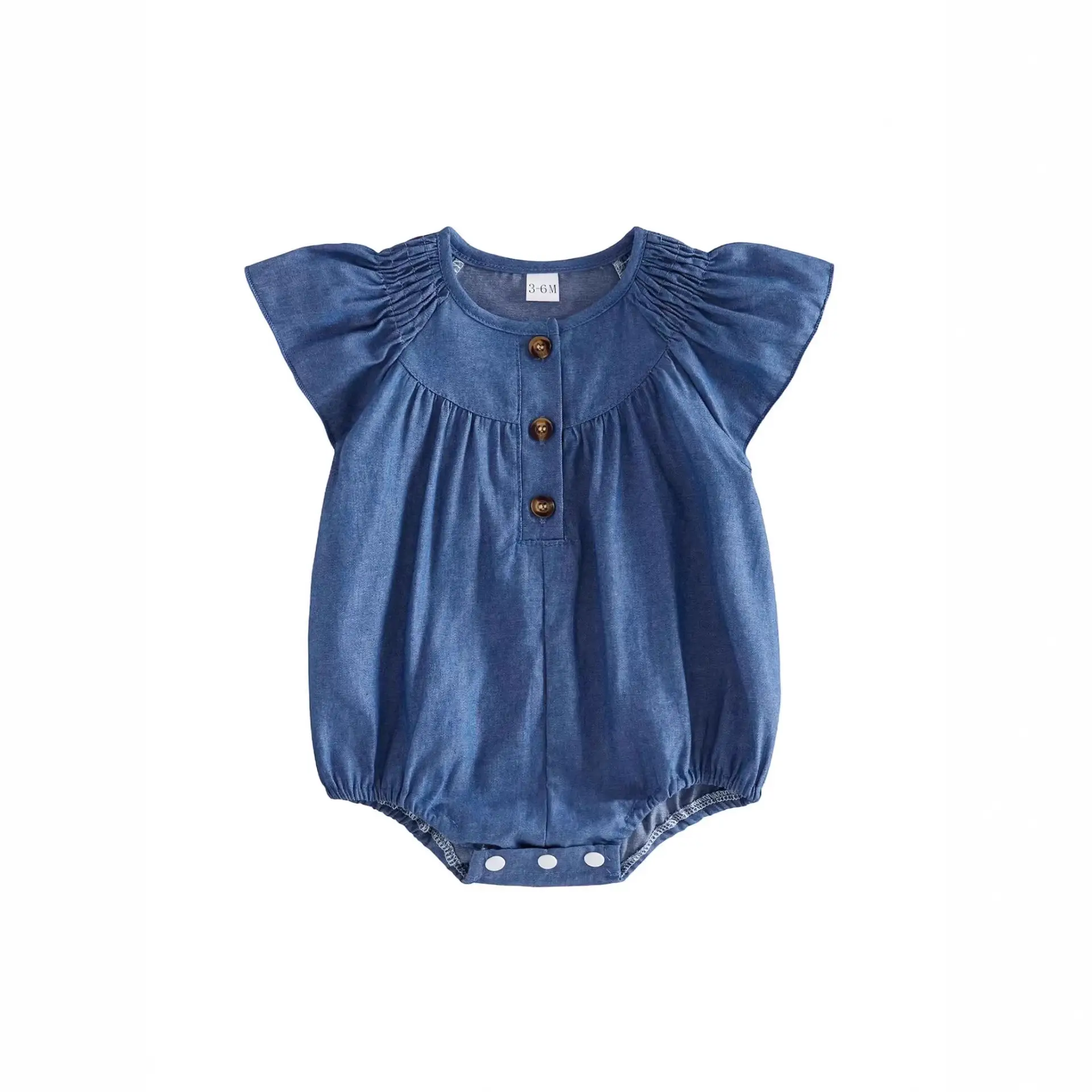 Girls Denim Ruffled Short-sleeve Romper
