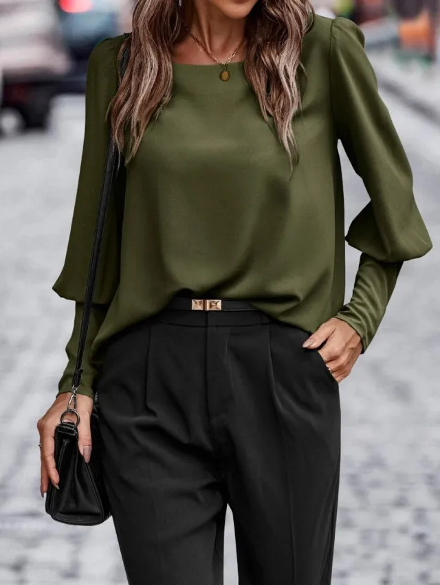 European And American Long Sleeve Button Solid Color Casual Shirt Army Green - Shop at LoveMi