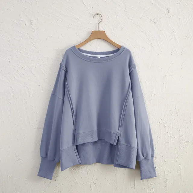 Female Loose And Irregular Niche Sweater Top Haze Blue - Shop at LoveMi