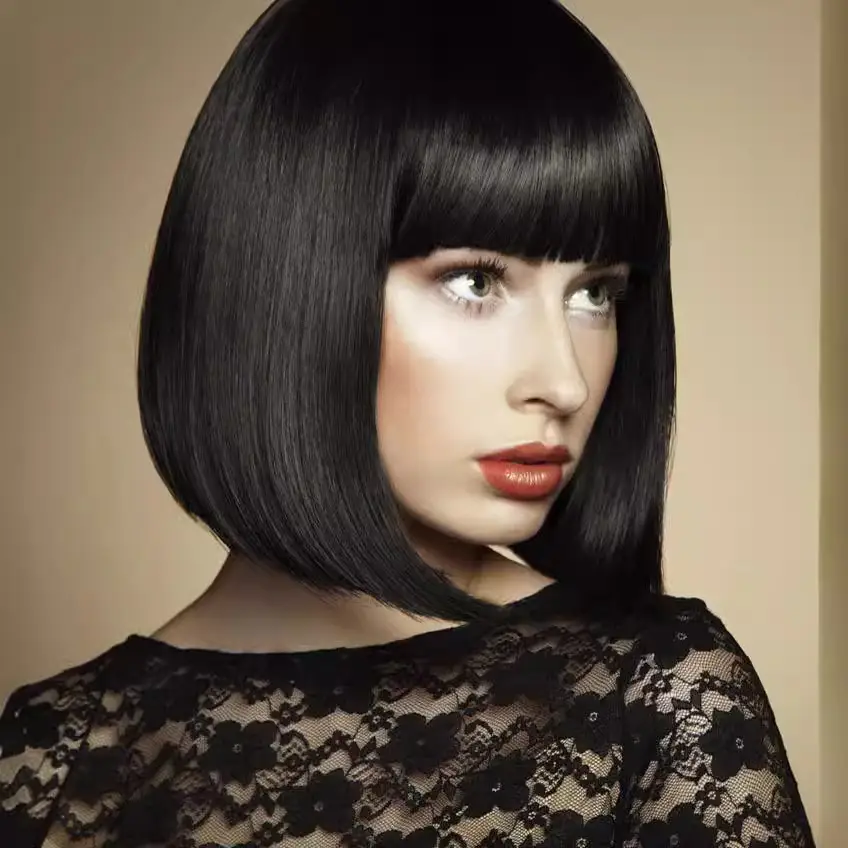 Natural Fashion Short Bangs Bobhaircut Wig Head Cover
