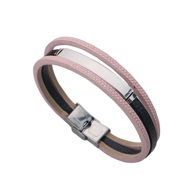 Stainless Steel Personality Lettering Couple Bracelet Vintage Multi-layer Woven Leather