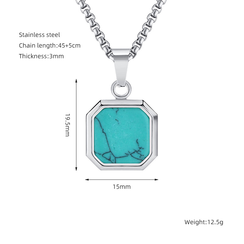 Titanium Steel Hip Hop Turquoise Black Square Pendant For Men And Women