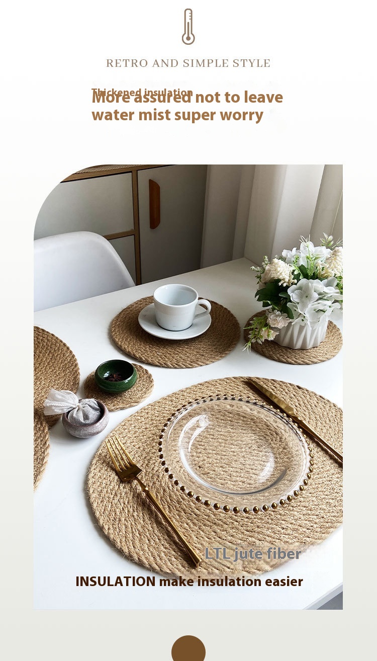 Coarse Jute Heat Proof Mat Half-handmade Woven Placemat Flax Anti-scald Placemat