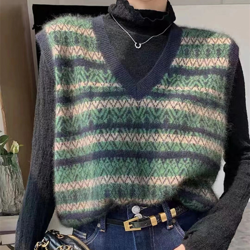 Knitted Vest Women's Outer Wear Retro V-neck Sweater