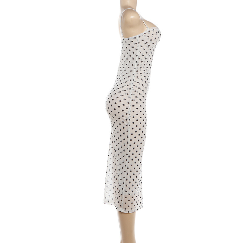 Vestido Feminino Midi de Poá com Renda e Alças