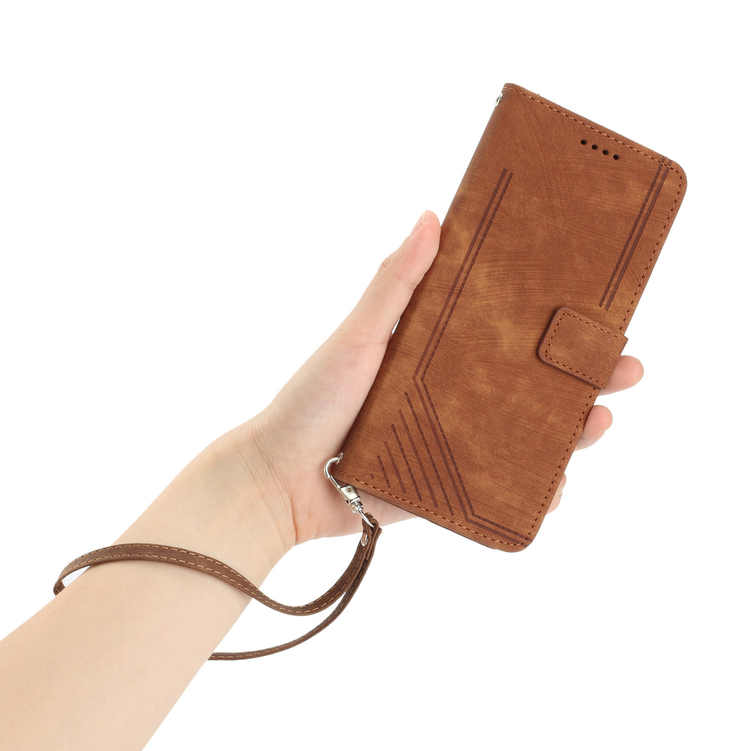 Leather Case Skin Frosted Striped Card Wallet Crossbody Rope