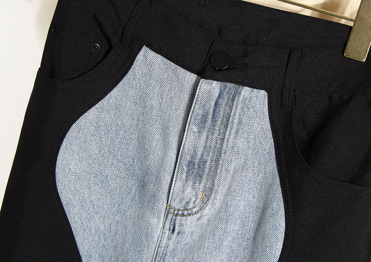 Title 3, Pantalon large droit en jean noir et bleu ondul...