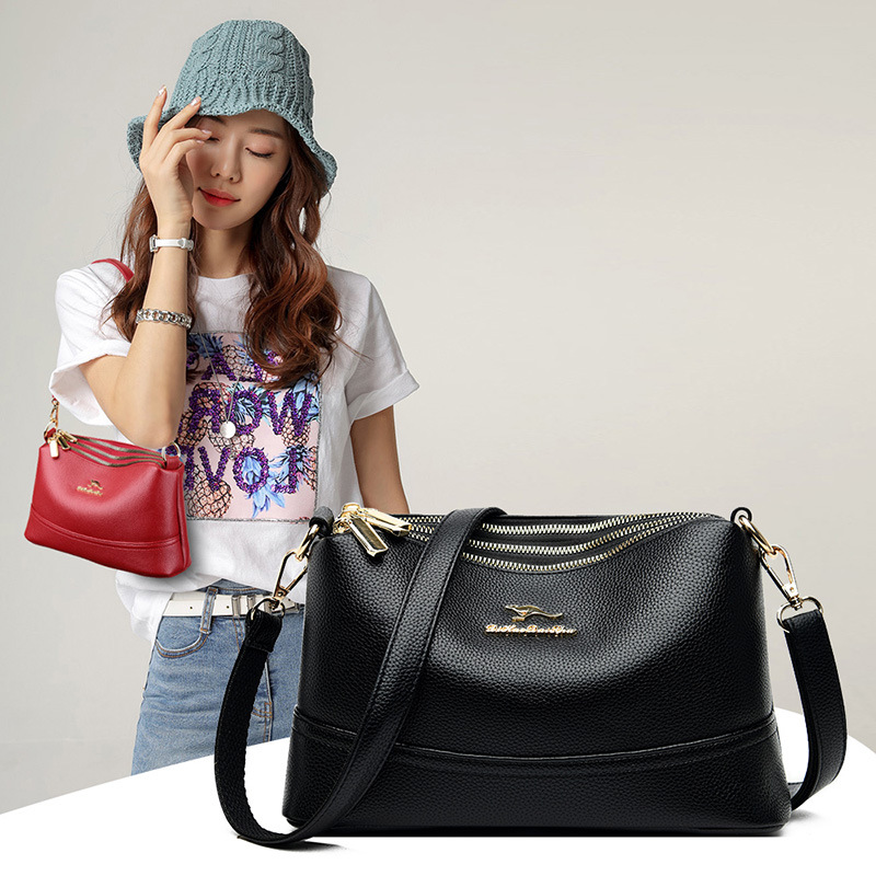 Geantă de umăr mini pătrată, la modă, cu trei buzunare, din piele moale, în stil „mom bag”