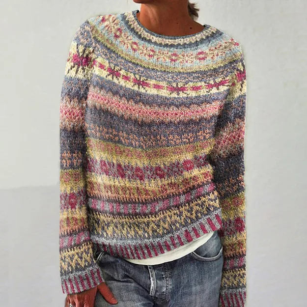 Women's Printed Wear Crew Neck Casual Sweater Jlnwy12Sx1729 L - Shop at LoveMi